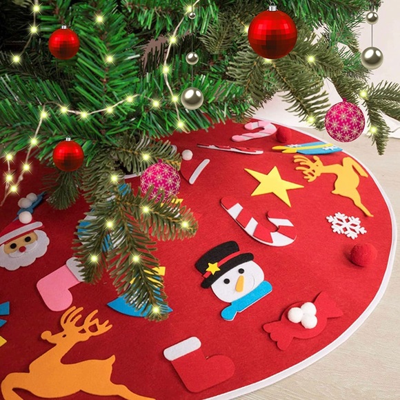 Christmas Tree Skirt 35 inch Red With Ornaments decor - Picture 1 of 6